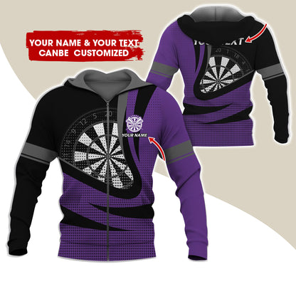 Custom Name & Text Darts Premium Zip Hoodie, Customized Name Polka Dots Darts Zip Hoodie For Men & Women - Gift For Darts Lovers, Darts Players