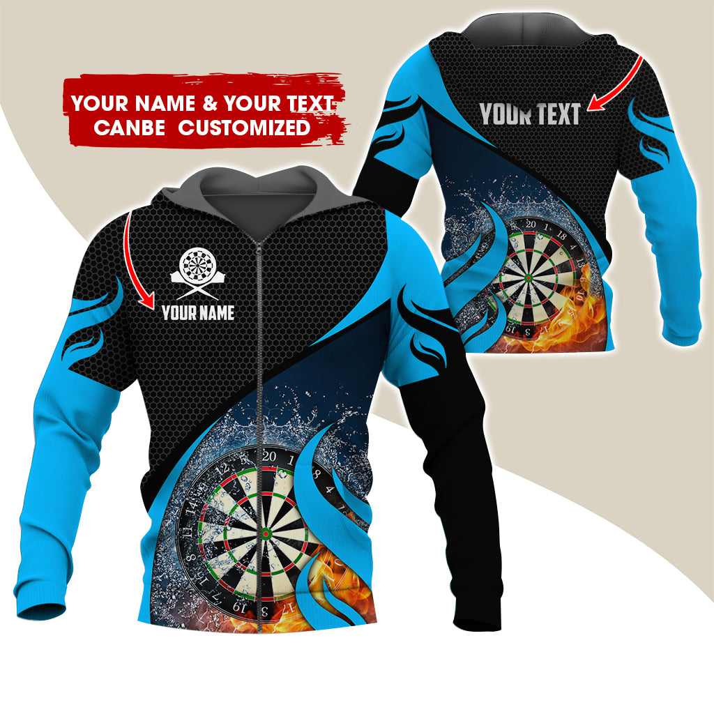 Custom Name Darts Premium Zip Hoodie, Customized Honeycomb Pattern Dartboard Flame Zip Hoodie For Men & Women - Gift For Darts Lovers, Darts Players