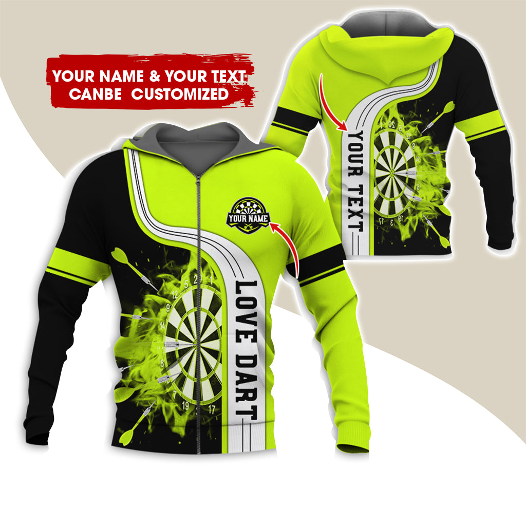 Custom Name & Text Darts Premium Zip Hoodie, Personalized Name Love Dart Zip Hoodie For Men & Women - Gift For Darts Lovers, Darts Players