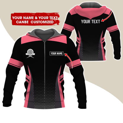 Custom Name & Text Darts Premium Zip Hoodie, Personalized Name Darts Uniforms Zip Hoodie For Men & Women - Gift For Darts Lovers, Darts Players