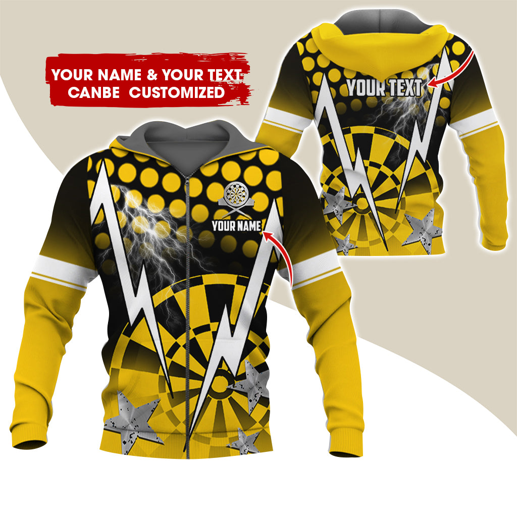 Customized Name & Text Thunder Lightning Darts Premium Zip Hoodie, Custom Star Darts Zip Hoodie For Men & Women - Gift For Darts Lovers, Darts Players