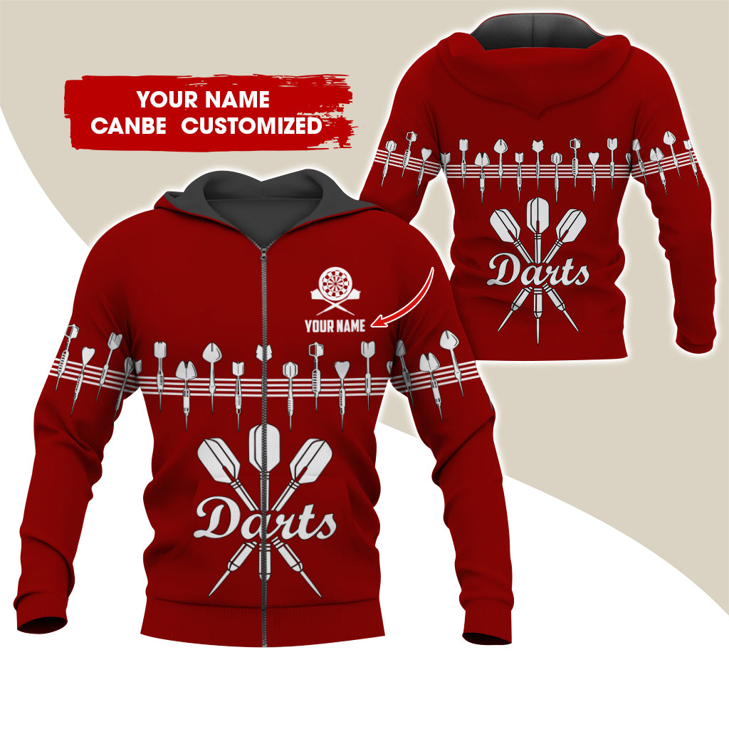 Customized Name Darts Premium Zip Hoodie, Personalized Name Darts Zip Hoodie For Men & Women - Gift For Darts Lovers, Darts Players