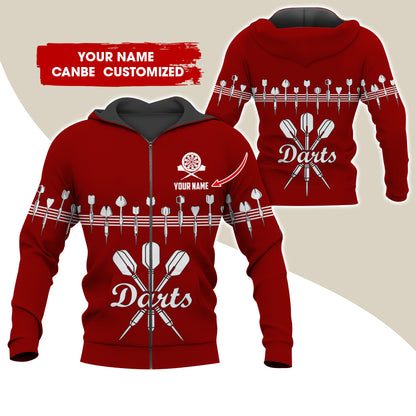 Customized Name Darts Premium Zip Hoodie, Personalized Name Darts Zip Hoodie For Men & Women - Gift For Darts Lovers, Darts Players