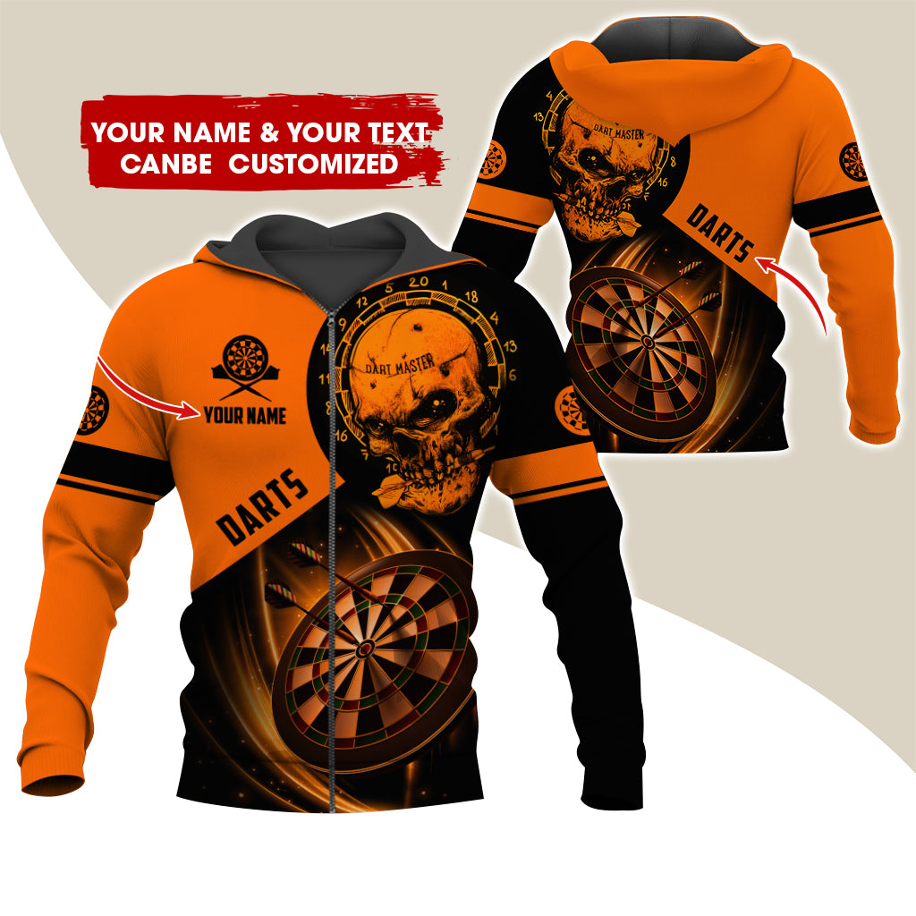Customized Name Skull Darts Premium Zip Hoodie , Personalized Name Darts Master Zip Hoodie For Men & Women - Gift For Darts Lovers, Darts Players