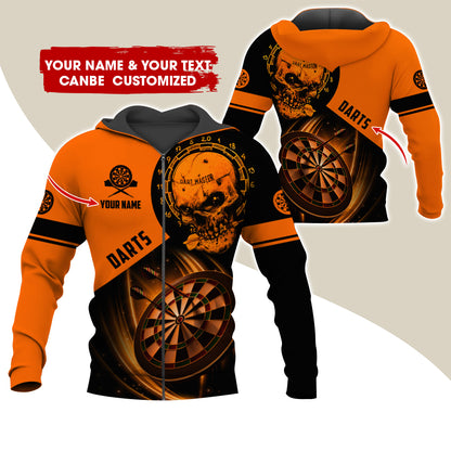 Customized Name Skull Darts Premium Zip Hoodie , Personalized Name Darts Master Zip Hoodie For Men & Women - Gift For Darts Lovers, Darts Players