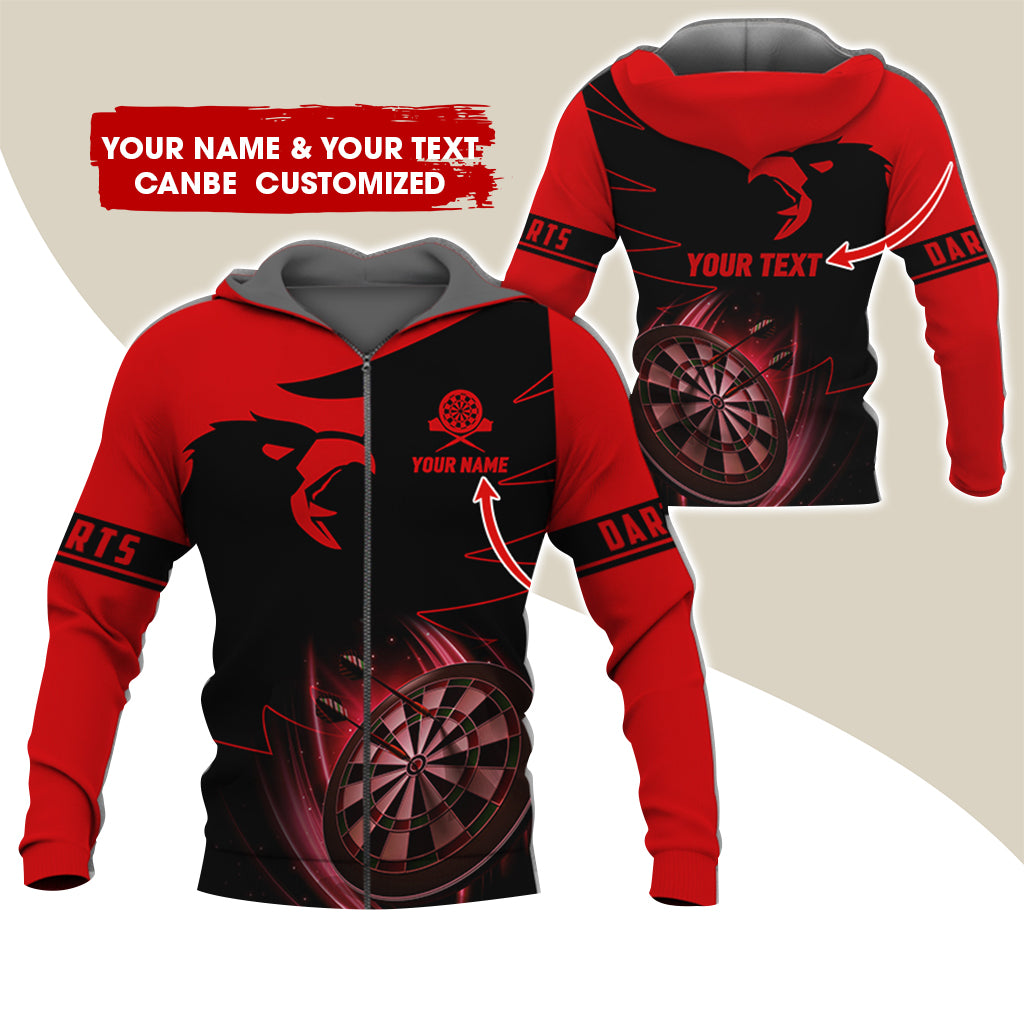 Customized Name & Text Eagle Darts Premium Zip Hoodie, Personalized Dartboard Zip Hoodie For Men & Women - Gift For Darts Lovers, Darts Players