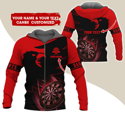 Customized Name & Text Eagle Darts Premium Zip Hoodie, Personalized Dartboard Zip Hoodie For Men & Women - Gift For Darts Lovers, Darts Players