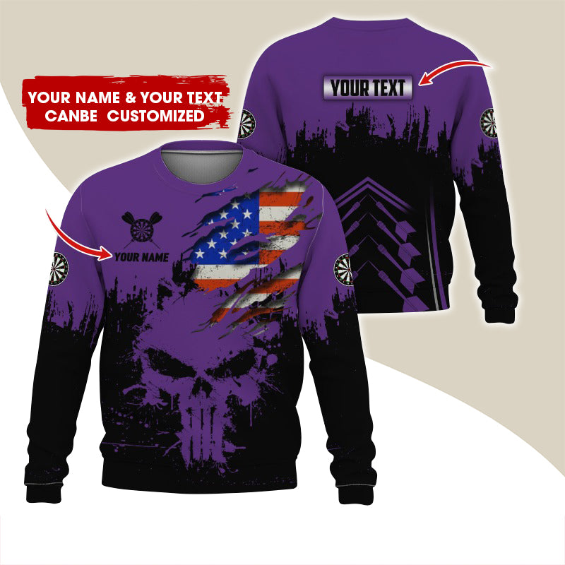 Customized Name & Text Darts Sweatshirt, Personalized Darts American Flag Sweatshirt For Men & Women - Gift For Darts Lovers, Darts Players