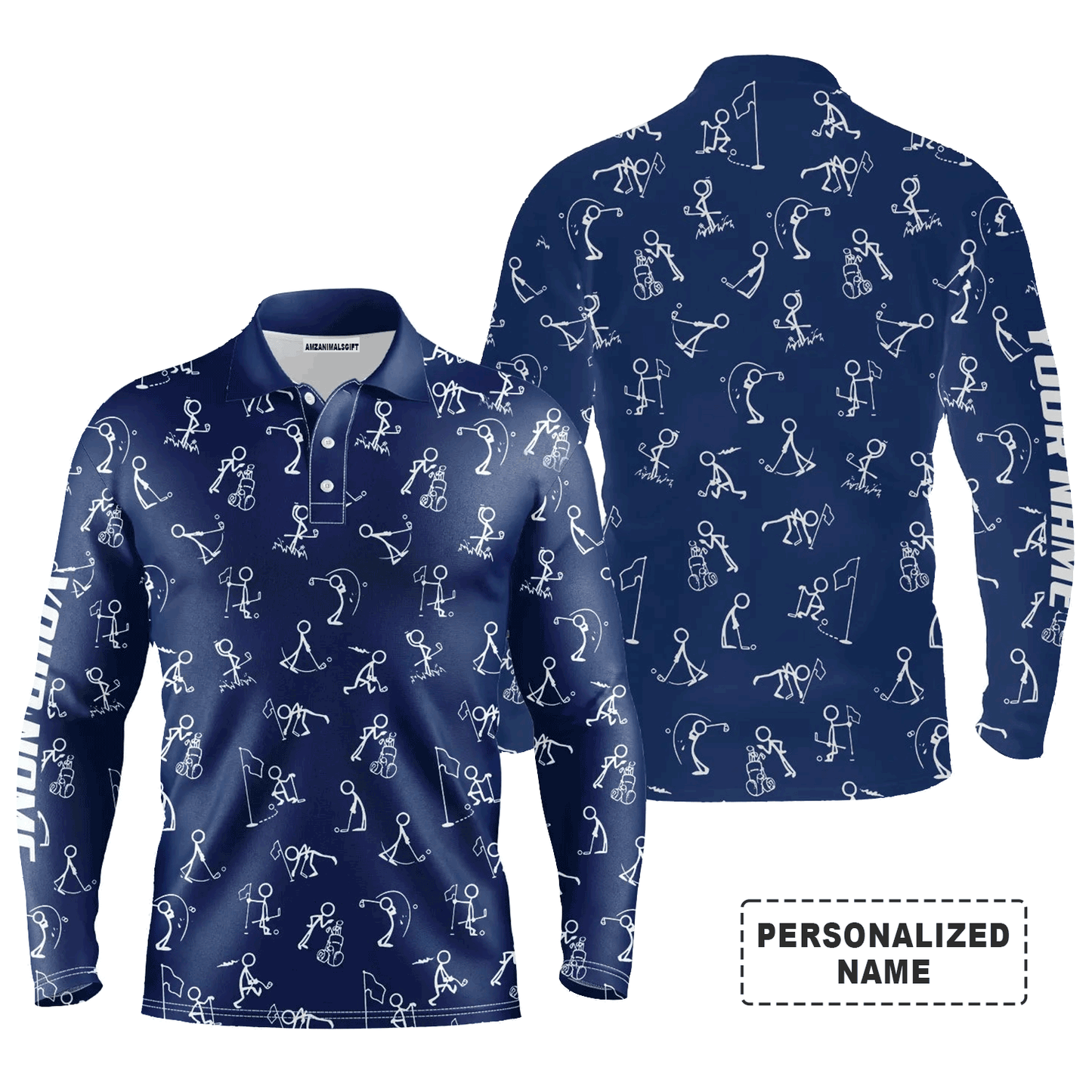 Custom Golf Long Sleeve Men Polo Shirt, Custom Name funny Golf Pattern Wear Apparel- Personalized Sports Gift For Men, Golf Lovers
