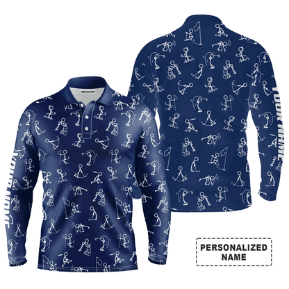 Custom Golf Long Sleeve Men Polo Shirt, Custom Name funny Golf Pattern Wear Apparel- Personalized Sports Gift For Men, Golf Lovers