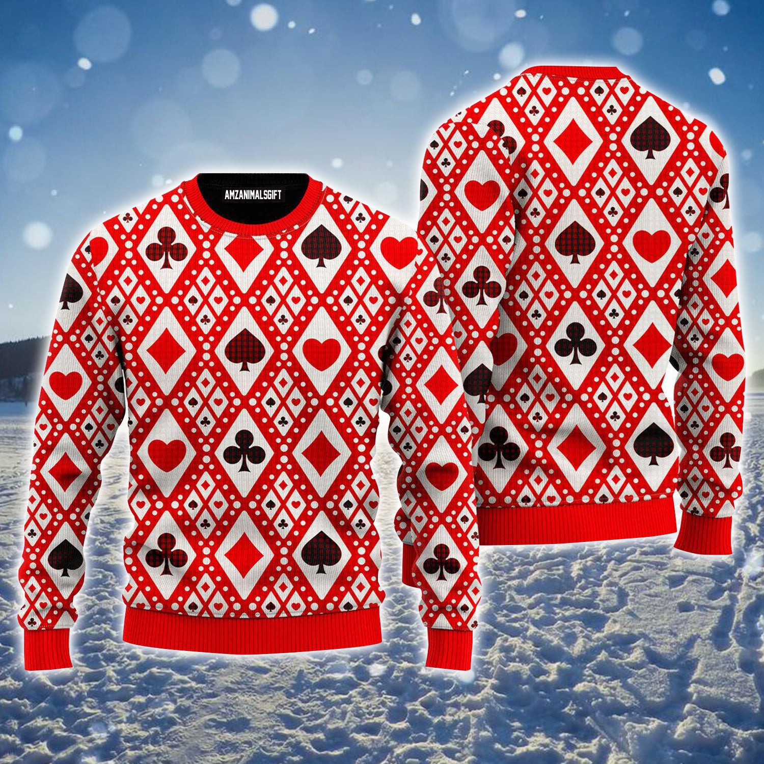 Red Seamless Playing For Xmas Pattern Ugly Christmas Sweater, Christmas Ugly Sweater For Men & Women - Perfect Gift For Christmas, Friends, Family