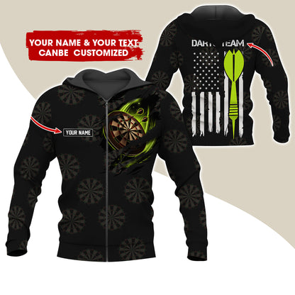 Customized Name Darts Premium Zip Hoodie, Personalized Name & Team Play Darts Team Zip Hoodie For Men & Women - Gift For Darts Lovers, Darts Players