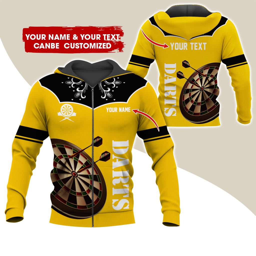 Customized Name & Text Darts Premium Zip Hoodie, Personalized Dartboard Zip Hoodie For Men & Women - Gift For Darts Lovers, Darts Players