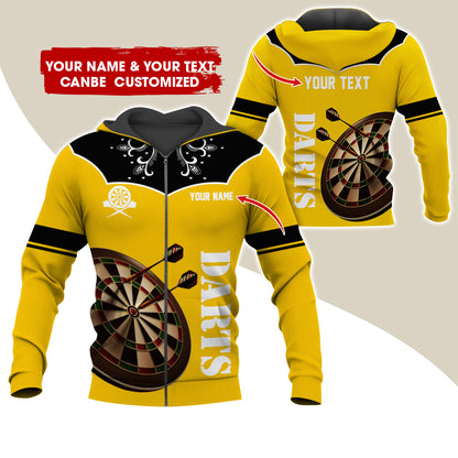 Customized Name & Text Darts Premium Zip Hoodie, Personalized Dartboard Zip Hoodie For Men & Women - Gift For Darts Lovers, Darts Players