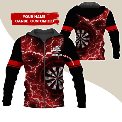 Customized Name Darts Premium Zip Hoodie, Personalized Name Thunder Lightning Zip Hoodie For Men & Women - Gift For Darts Lovers, Darts Players