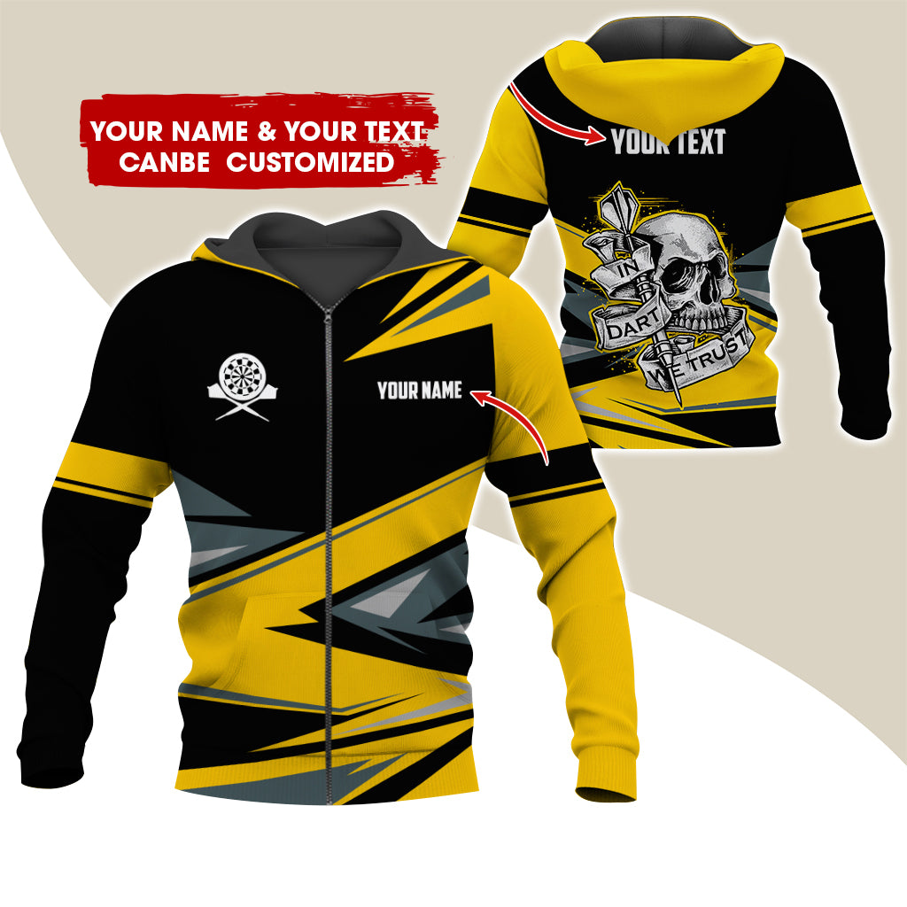 Personalized Name & Text Darts Premium Zip Hoodie, Customized Name Skull In Darts Zip Hoodie For Men & Women - Gift For Darts Lovers, Darts Players