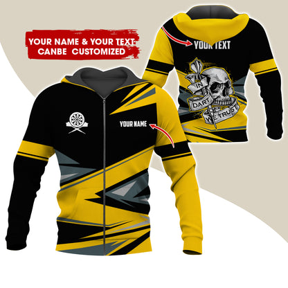 Personalized Name & Text Darts Premium Zip Hoodie, Customized Name Skull In Darts Zip Hoodie For Men & Women - Gift For Darts Lovers, Darts Players