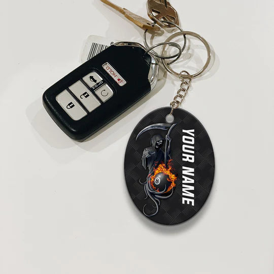 Grim Reaper Billiard Pool 8 Ball Hello Darkness Customized Name Acrylic Keychain - Christmas Gift For Billiard Lovers, Billiard Players