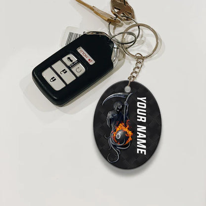 Grim Reaper Billiard Pool 8 Ball Hello Darkness Customized Name Acrylic Keychain - Christmas Gift For Billiard Lovers, Billiard Players