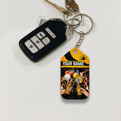 Custom Name Billiard 9 Ball Billiard And Beer That's Why I'm Here Acrylic Keychain - Christmas Gift For Billiard Lovers, Billiard Team Players