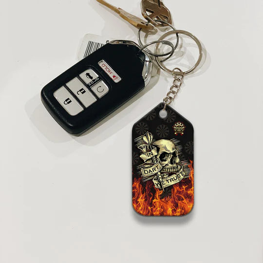 Skull In Fire In Dart We Trust Darts Acrylic Keychain For Darts Players - Christmas Gift For Darts Lovers, Darts Team, Family, Friends