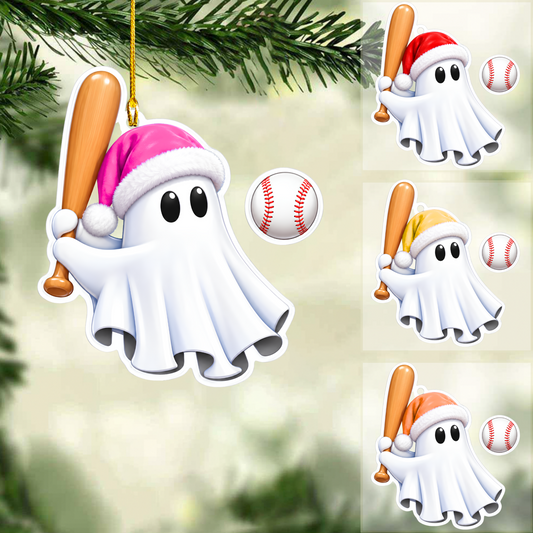 Personalized Baseball Christmas Ornament, Ghost Playing Baseball, Custom Ornament Christmas Gift, Keychain Baseball, Car Ornament Baseball