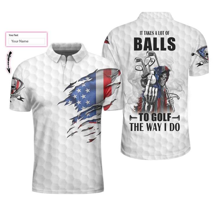 Men Golf Polo Shirt - Personalized US Flag Golfing Skeleton, It Takes A Lot Of Balls To Golf The Way I Do Shirt Golf Men Polo Shirt For Men, Golf Lover