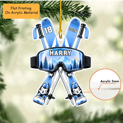 Personalized Skiing Christmas Flat Printed Acrylic Ornament, Skiing Things, Custom Ornament Christmas Gift, Keychain Skiing, Car Ornament Skiing