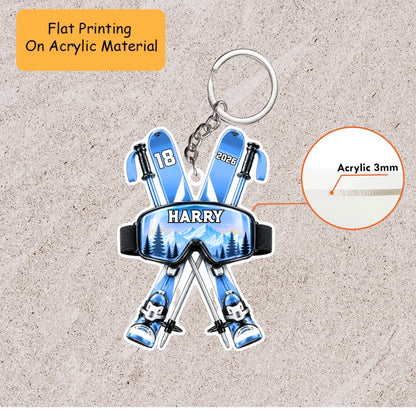 Personalized Skiing Christmas Flat Printed Acrylic Ornament, Skiing Things, Custom Ornament Christmas Gift, Keychain Skiing, Car Ornament Skiing