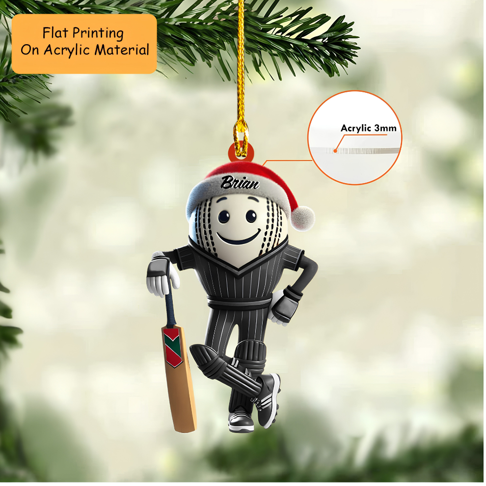 Personalized Cricket Christmas Ornament, Christmas Cricket Ball Player, Custom Ornament Christmas Gift, Keychain Cricket, Car Ornament Cricket