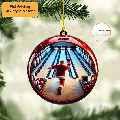 Personalized Bowling Santa Decor Acrylic Ornament, Bowling Christmas Keychain, Car Ornament, Christmas Ornament Gifts