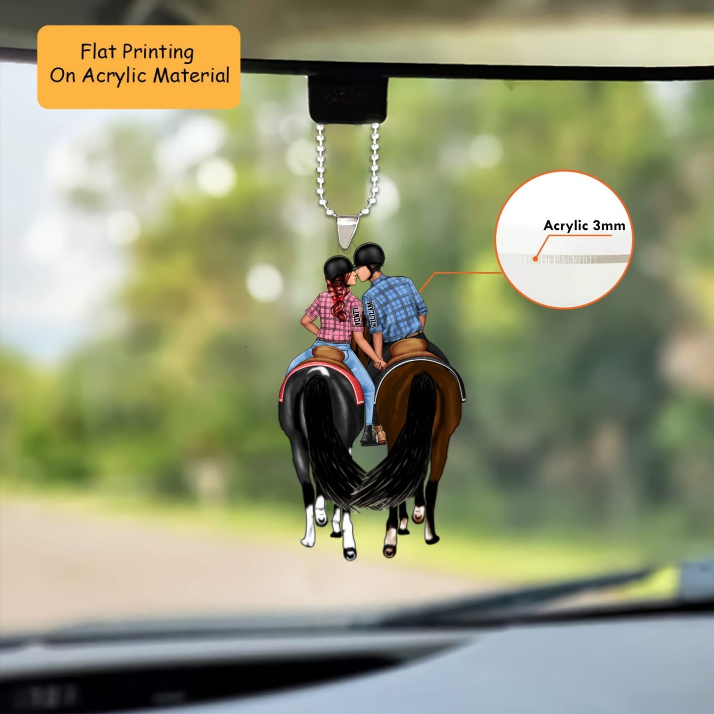Personalized Equestrian Couple Christmas Ornament, Romantic Horseback Kiss Intertwined Tails, Custom Ornament Christmas Gift, Keychain Equestrian, Car Ornament Equestrian