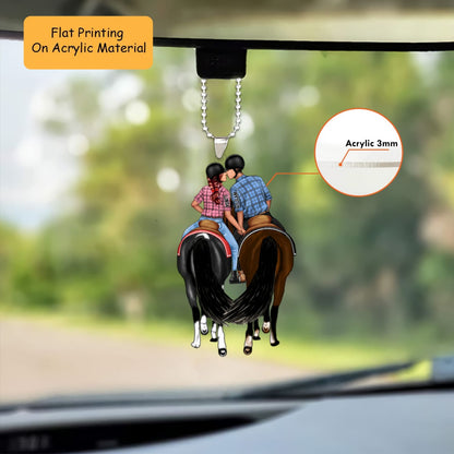 Personalized Equestrian Couple Christmas Ornament, Romantic Horseback Kiss Intertwined Tails, Custom Ornament Christmas Gift, Keychain Equestrian, Car Ornament Equestrian