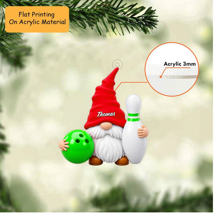 Personalized Bowling Christmas Ornament, Cute Gnome Holding Ball And Pin, Custom Ornament Christmas Gift, Keychain Bowling, Car Ornament Bowling