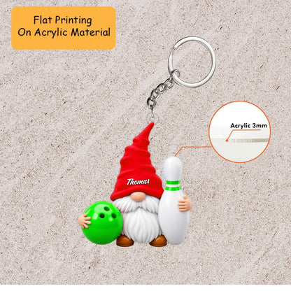 Personalized Bowling Christmas Ornament, Cute Gnome Holding Ball And Pin, Custom Ornament Christmas Gift, Keychain Bowling, Car Ornament Bowling