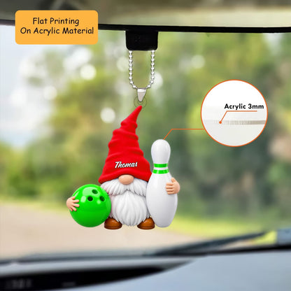 Personalized Bowling Christmas Ornament, Cute Gnome Holding Ball And Pin, Custom Ornament Christmas Gift, Keychain Bowling, Car Ornament Bowling