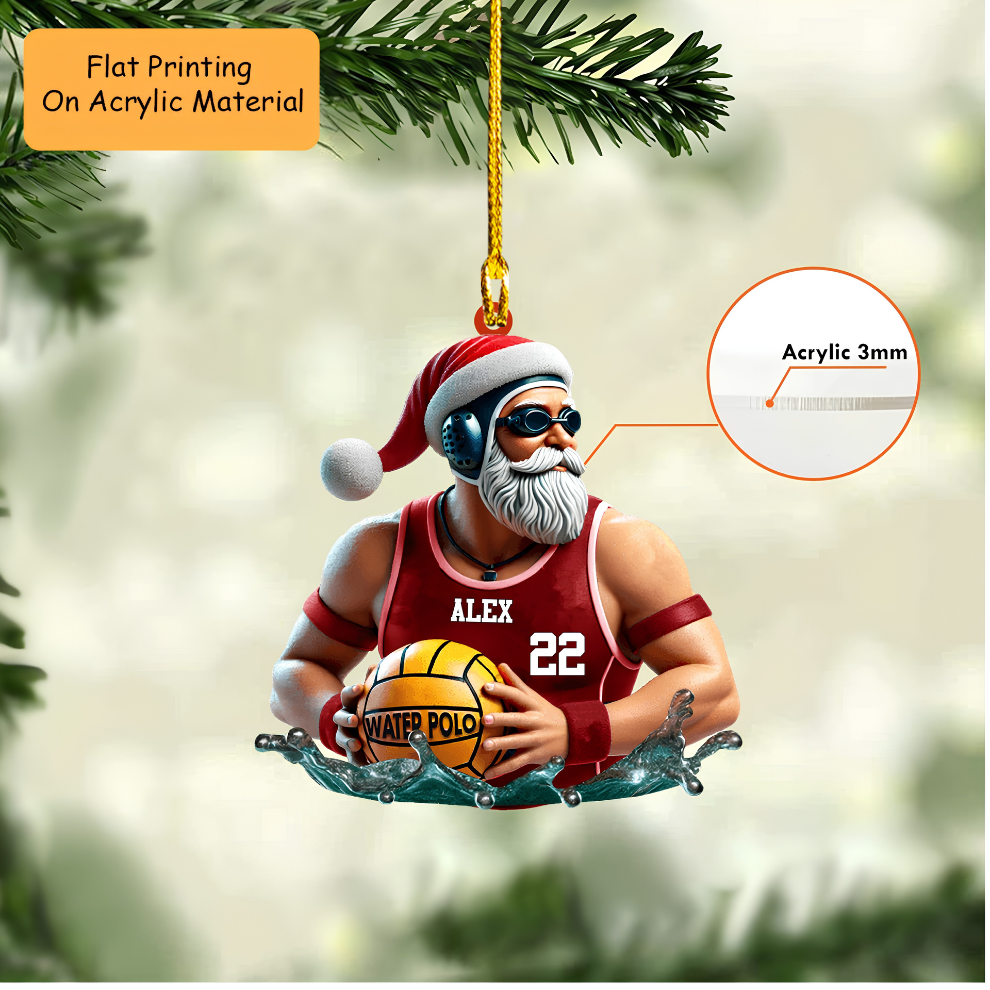 Personalized Water Polo Christmas Ornament, Muscular Santa Water Splash, Custom Ornament Christmas Gift, Keychain Water Polo, Car Ornament Water Polo