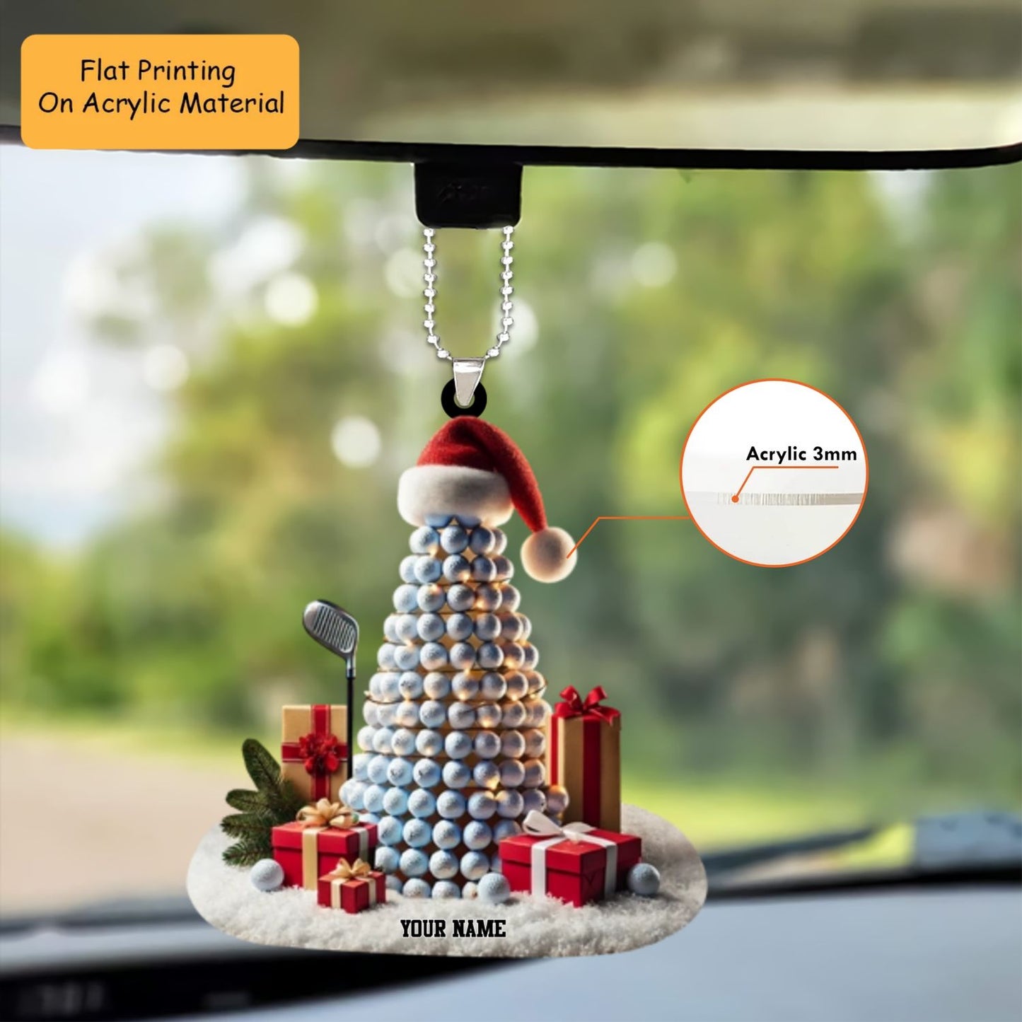 Personalized Golf Acrylic Ornament, Golf Christmas Keychain, Car Ornament, Christmas Ornament Gifts