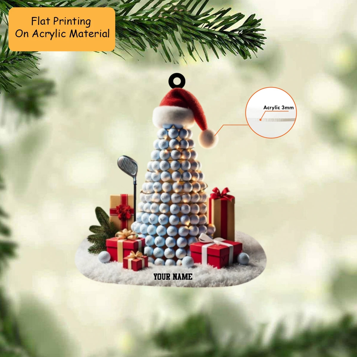 Personalized Golf Acrylic Ornament, Golf Christmas Keychain, Car Ornament, Christmas Ornament Gifts