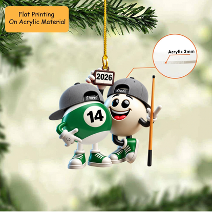 Personalized Billiards Christmas Ornament, Cute Pool Ball Couple With Caps, Custom Ornament Christmas Gift, Keychain Billiards, Car Ornament Billiards