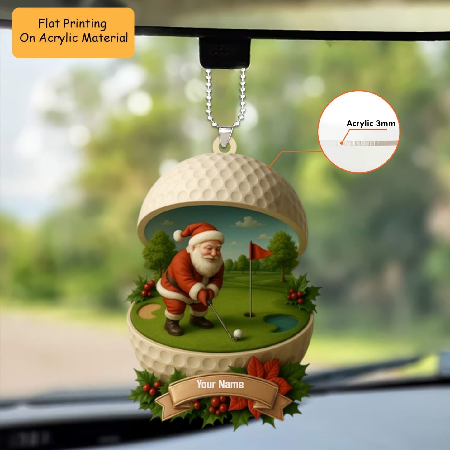 Personalized Golf Christmas  Acrylic Ornament, Golf Christmas Keychain, Car Ornament, Christmas Ornament Gifts