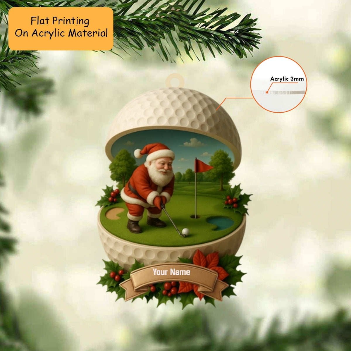 Personalized Golf Christmas  Acrylic Ornament, Golf Christmas Keychain, Car Ornament, Christmas Ornament Gifts