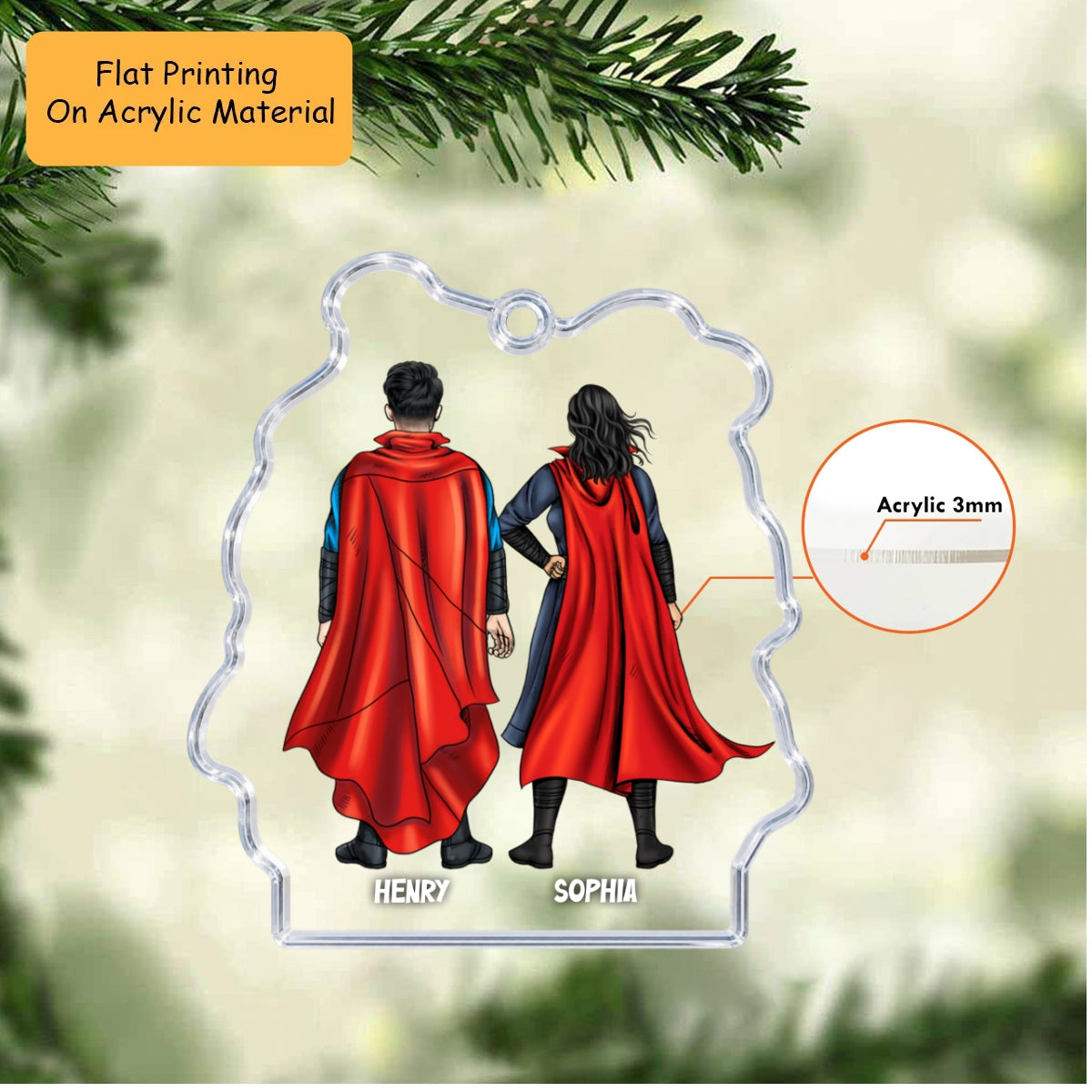 Personalized Christmas Ornament, Marvel Couple Christmas, Custom Ornament Christmas Gift, Keychain Christmas, Car Ornament Christmas