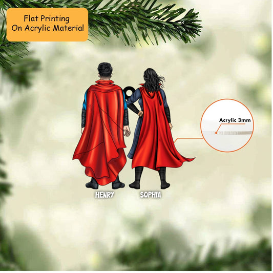 Personalized Christmas Ornament, Superhero Couple Christmas, Custom Ornament Christmas Gift, Keychain Christmas, Car Ornament Christmas