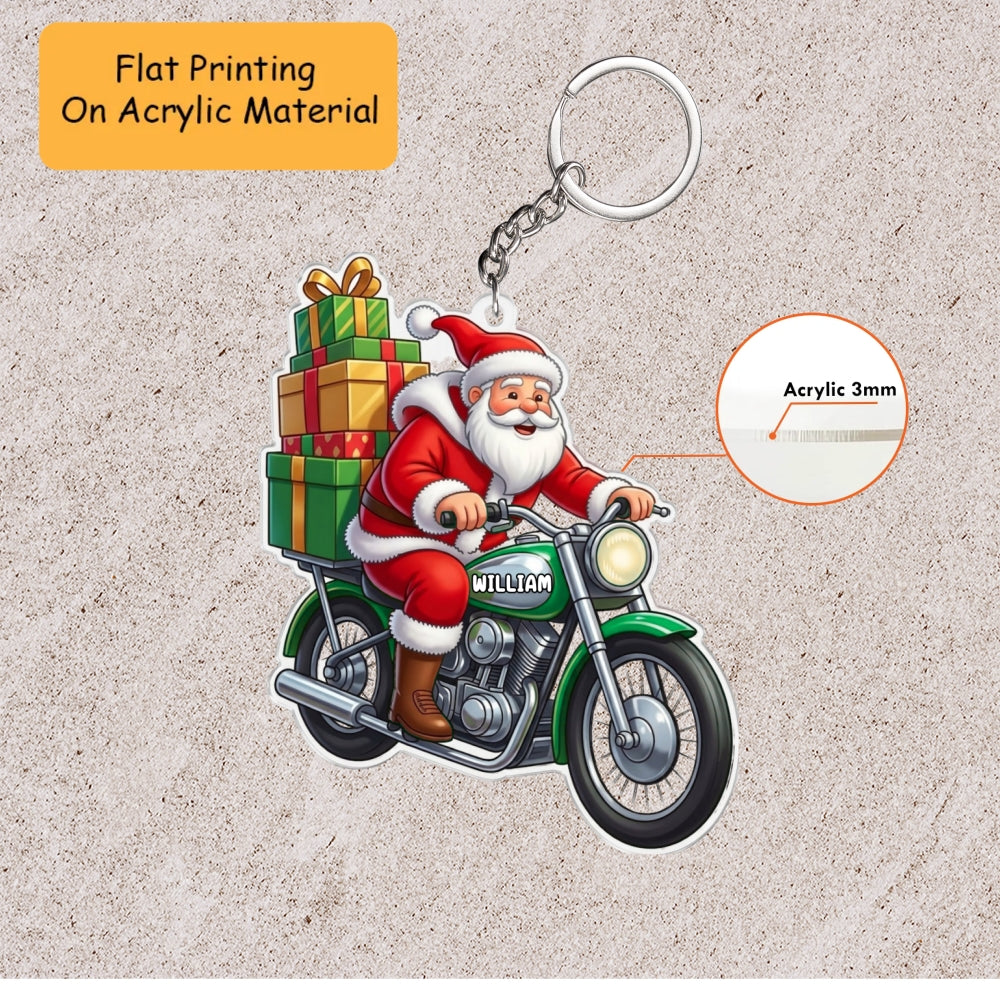 Personalized Motorbike Christmas Ornament, Santa Claus Delivering Gifts, Custom Ornament Christmas Gift, Keychain Motorbike, Car Ornament Motorbike