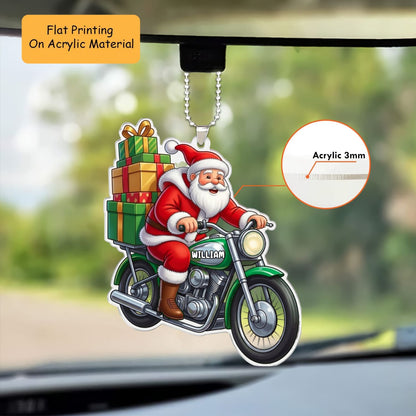 Personalized Motorbike Christmas Ornament, Santa Claus Delivering Gifts, Custom Ornament Christmas Gift, Keychain Motorbike, Car Ornament Motorbike