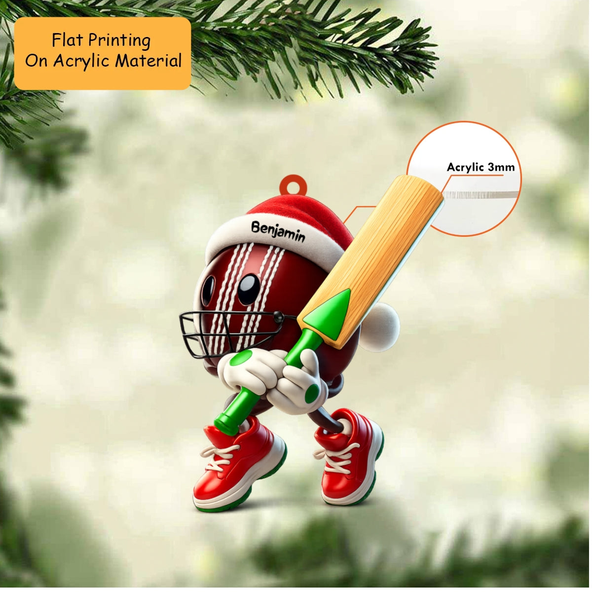 Personalized Cricket Christmas Ornament, Christmas Cricket Ball, Custom Ornament Christmas Gift, Keychain Cricket, Car Ornament Cricket