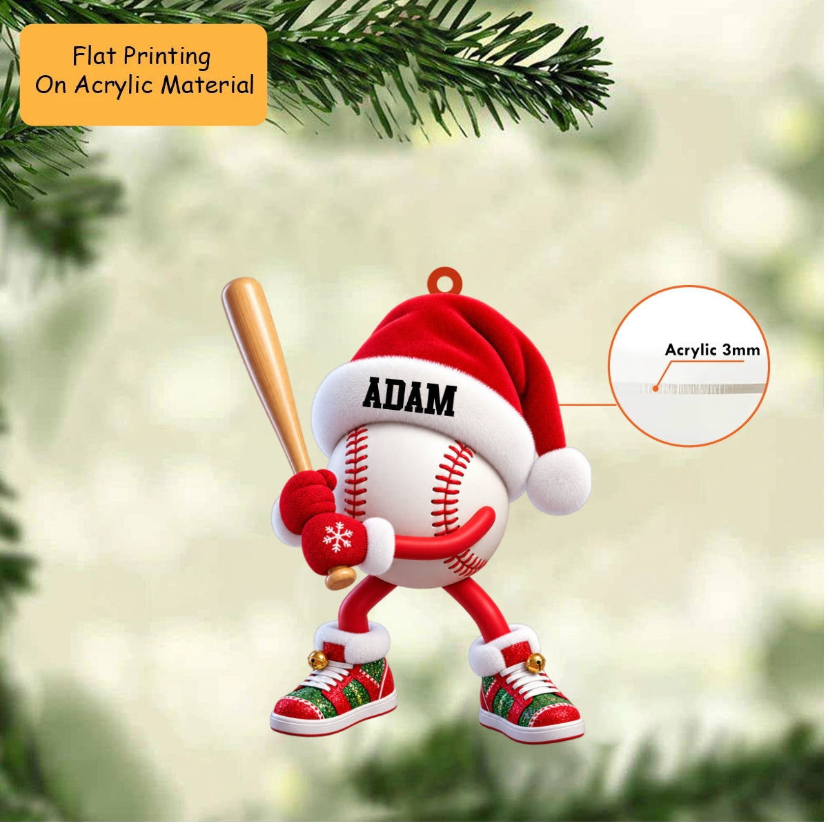 Personalized Baseball Christmas Ornament, Baseball Player Christmas, Custom Ornament Christmas Gift, Keychain Baseball, Car Ornament Baseball