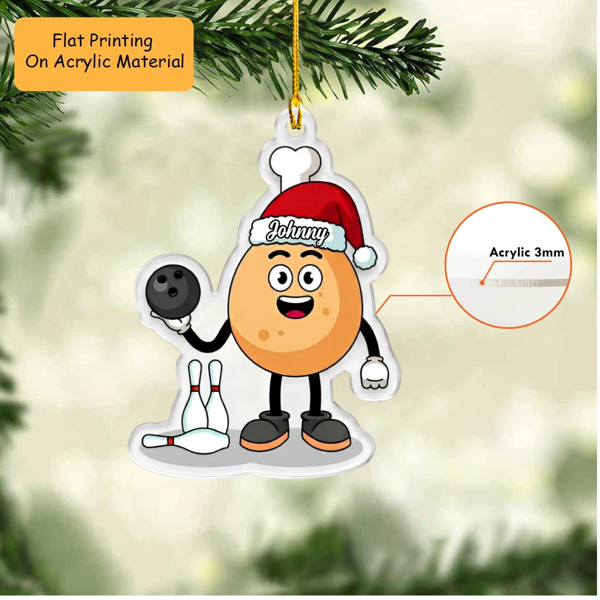 Personalized Bowling Christmas Ornament, Mascot Of Fried Chicken, Custom Ornament Christmas Gift, Keychain Bowling, Car Ornament Bowling