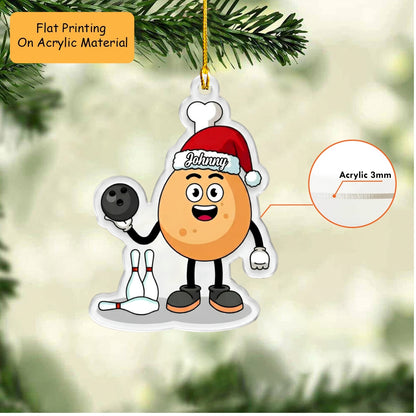 Personalized Bowling Christmas Ornament, Mascot Of Fried Chicken, Custom Ornament Christmas Gift, Keychain Bowling, Car Ornament Bowling